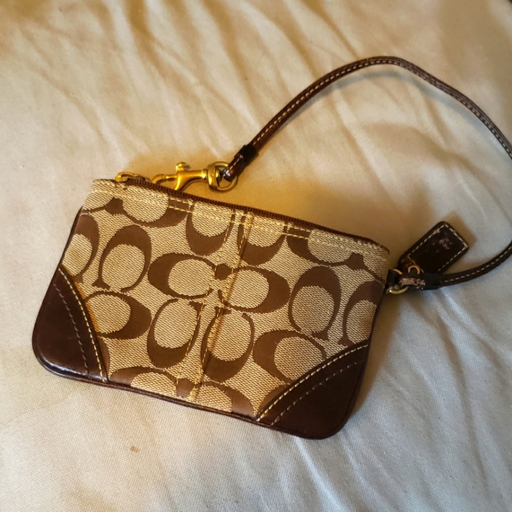 Coach Brown and Tan Patterned Wristlet